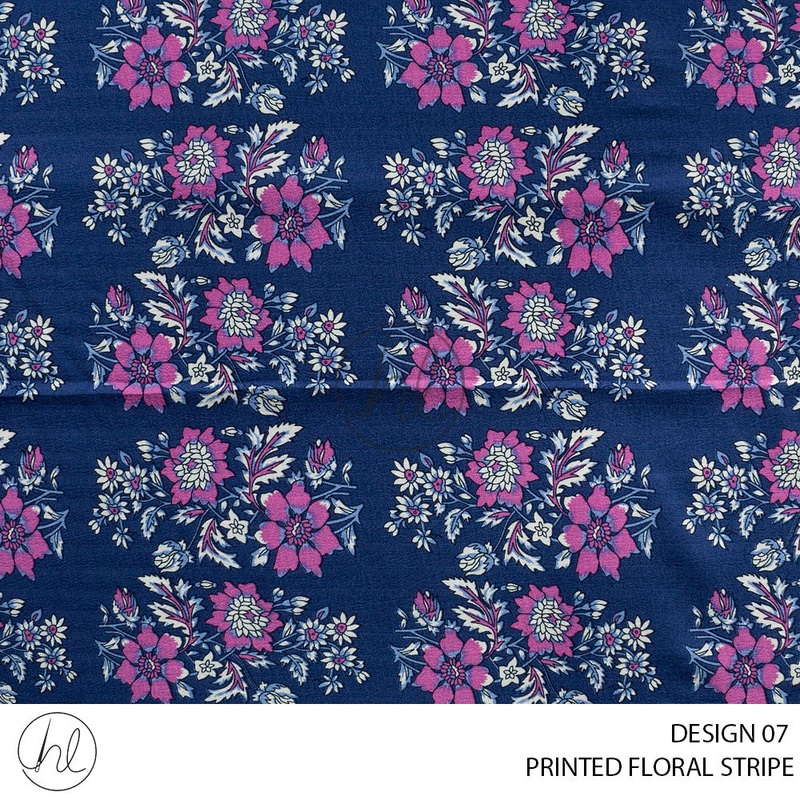Printed Floral Stripe 51 Blue Design 07 150cm Per M