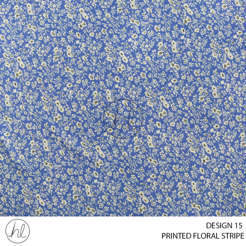 Printed Floral Stripe 51 Blue Design 15 150cm Per M