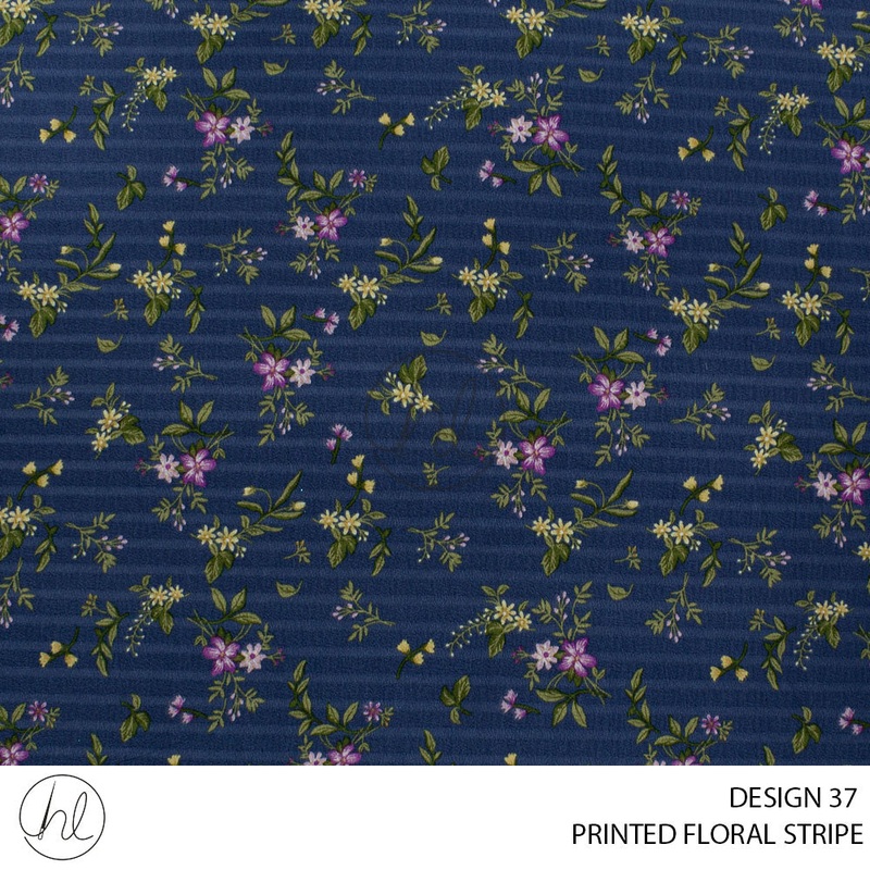 Printed Floral Stripe 51 Blue Design 37 150cm Per M