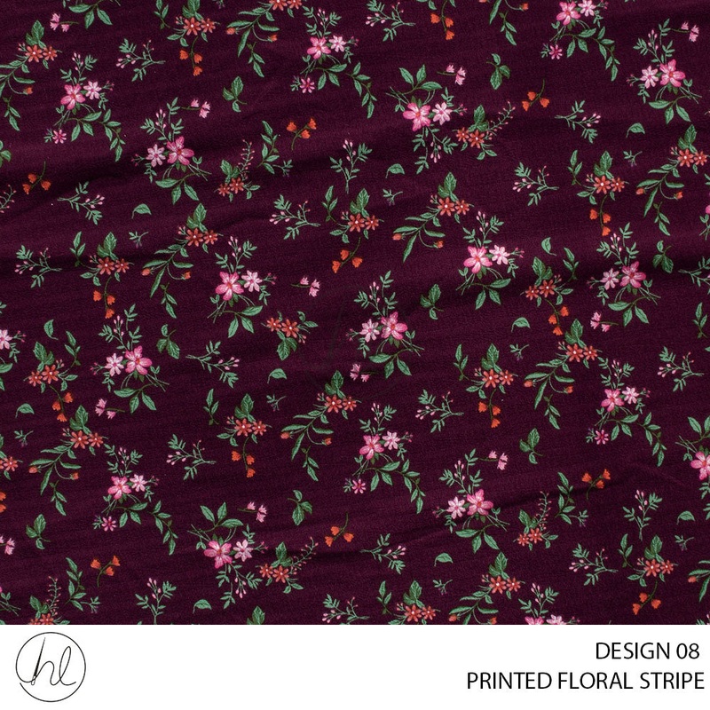 Printed Floral Stripe 51 Burgandy Design 08 150cm Per M