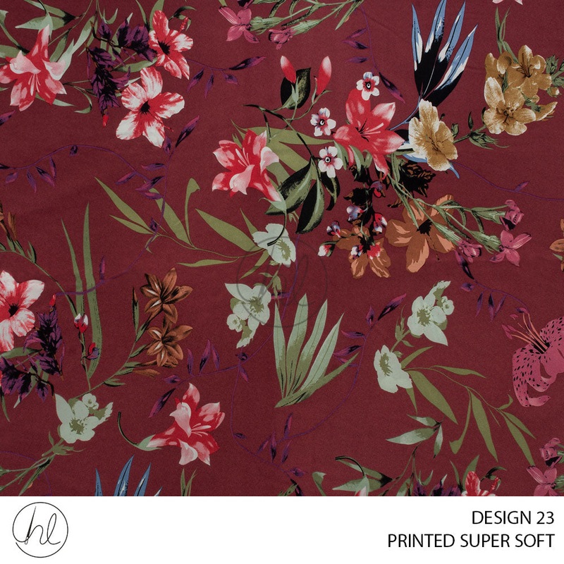 Printed Super Soft 51 Burgandy Design 23 150cm Per M