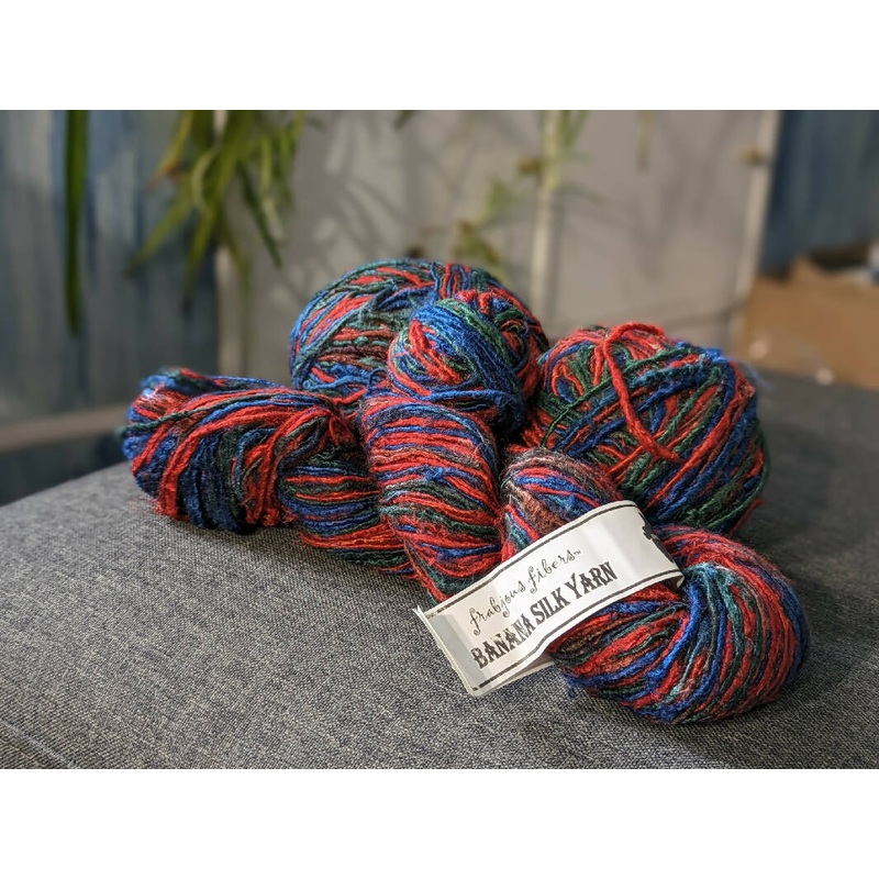 Frabjous Fibers Banana Silk Yarn, red/green/blue variagated - 613g/21.6oz - 420m/460yd