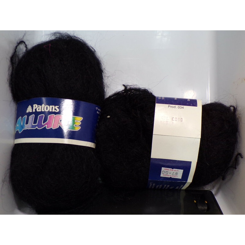 Patons 'Allure'; Black; Acrylic, Mohair; Vintage; 1 Full and 1 Partial Skein (1.1 oz)