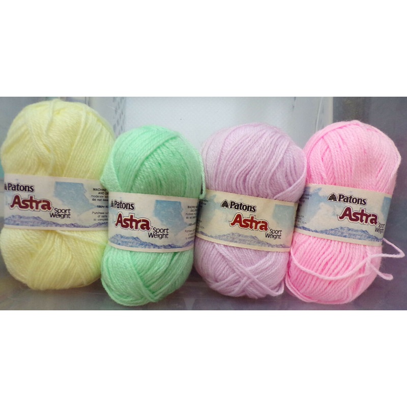 Patons 'Astra' Lot of 4 Full Pastel Skeins: Pink, Yellow, Green & Lilac.