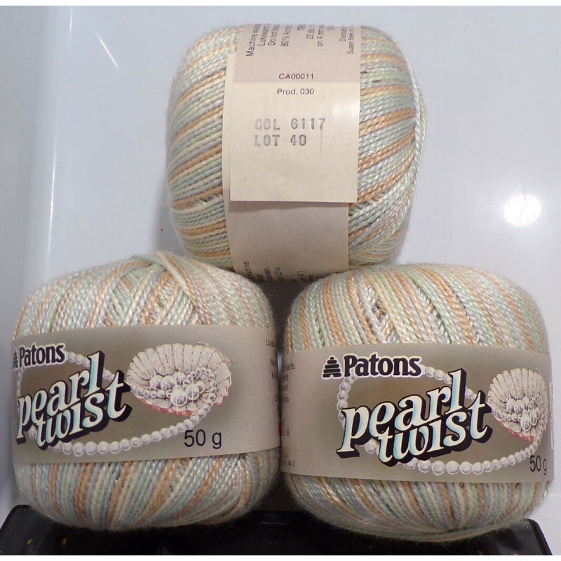 Patons 'Pearl Twist' Light Green, Blue,& Peach; DK; Lot of 3 Full Balls