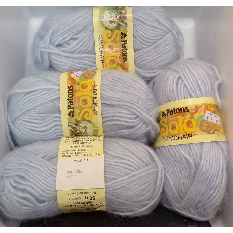 Patons 'Solo with Mohair' Light Blue; Lot of 4 Full Skeins