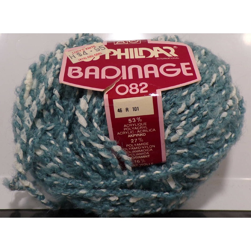 Phildar 'Badinage 082', Acrylic, Nylon, Wool; Turquoise/White; Vintage; Lot of 5