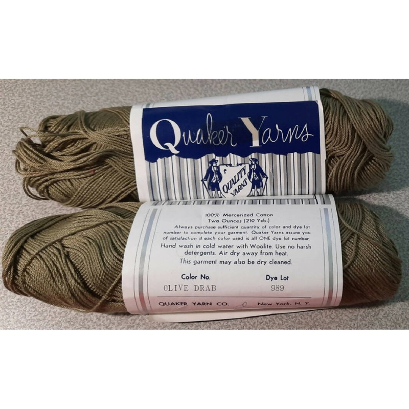 Vintage Quaker Yarns Dureen Cotton Cable Olive Drab Lot of 2 Skeins