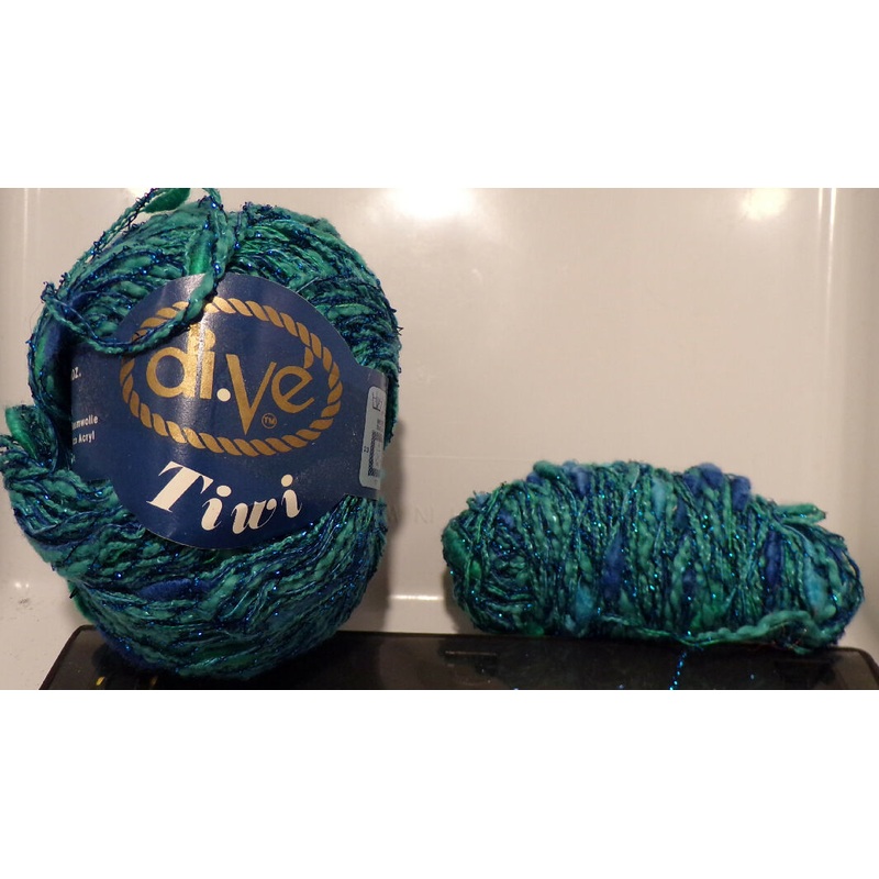 DIVE 'Tiwi' Yarn: Green, Blue; Cotton, Acrylic; 1 Full Skein plus Extra