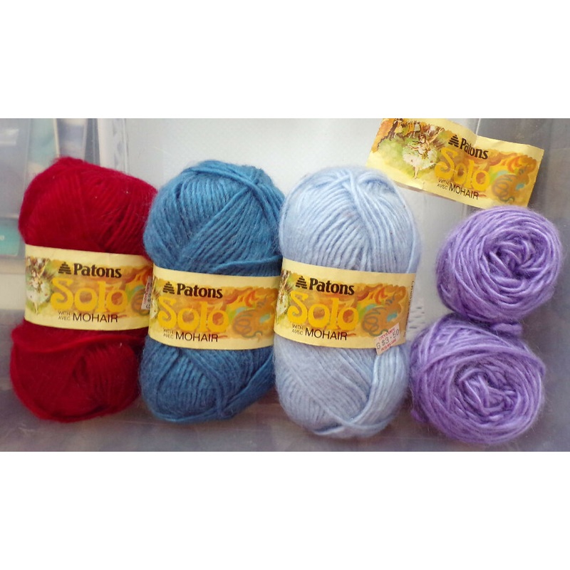 Patons 'Solo with Mohair' 4 colors, Red, Blue, Lt. Blue, & Purple; 3 Full Plus Extra