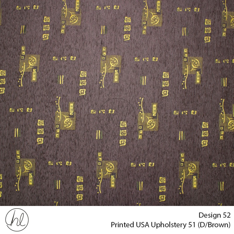 Printed USA Upholstery 51 Design 52 D/Brown 140cm Wide Per m
