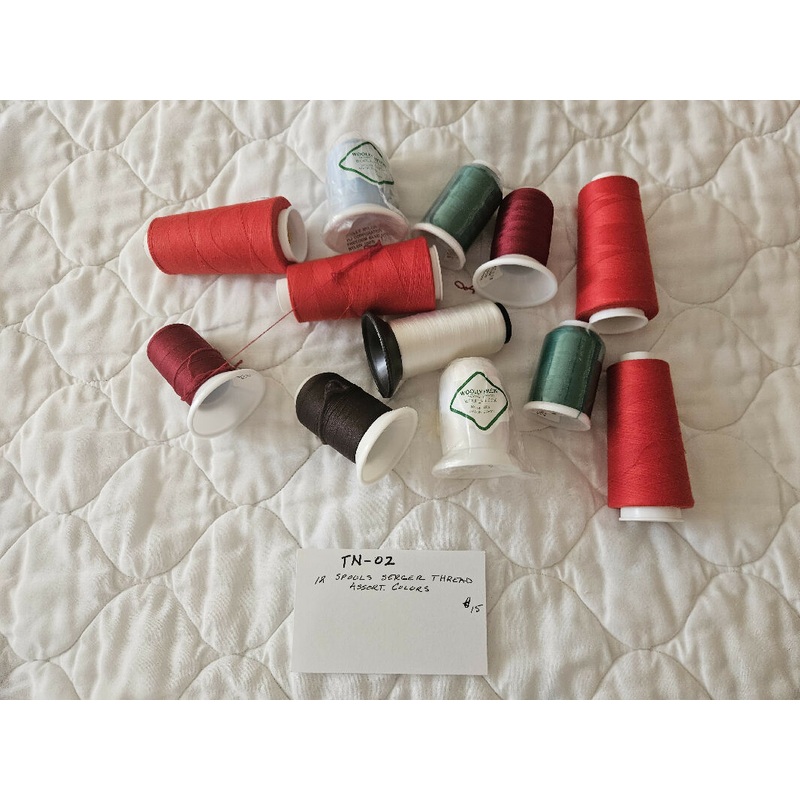 12 spools of assorted serger thread