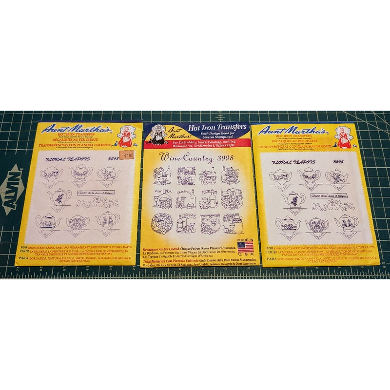 Aunt Martha's Hot Iron Transfers Lot of 3 - Wine Country 3998 & Floral Teapots 3898