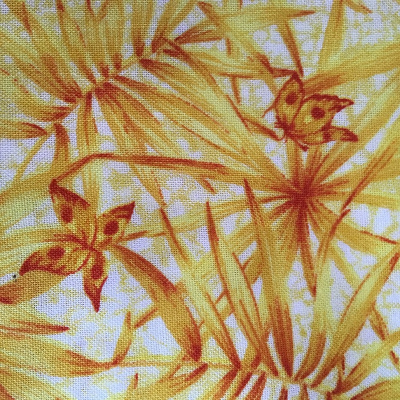 FABRIC Leaves with Bamboo And Yellow Rust Butterflies with Fern