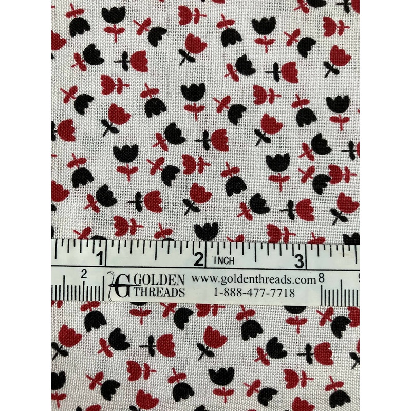 FABRIC Tulips Black Red on White 2.5 yards
