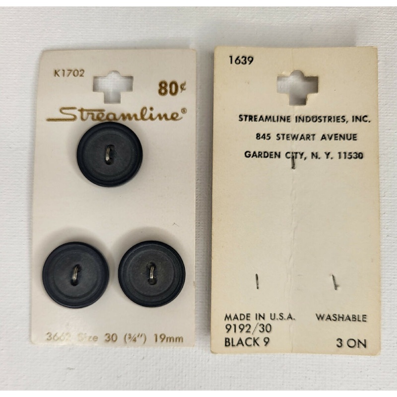 Vintage black buttons, set of 6