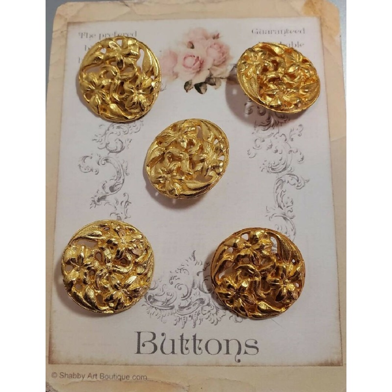 Vintage Gold Metal Floral Shank Buttons