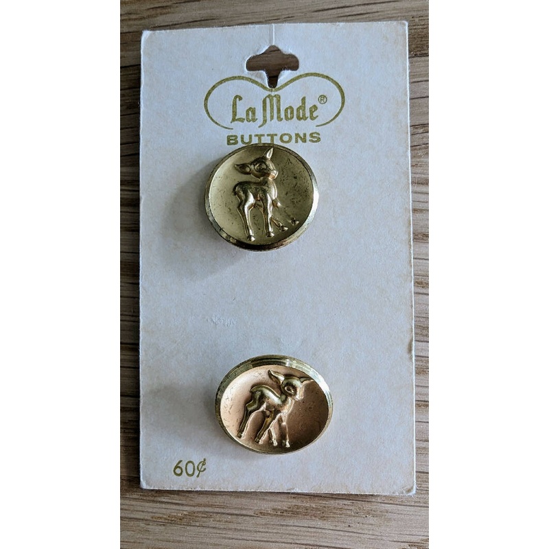 Vintage La Mode Deer Gold Toned Metal Shank 3/4" Buttons - Set of 2