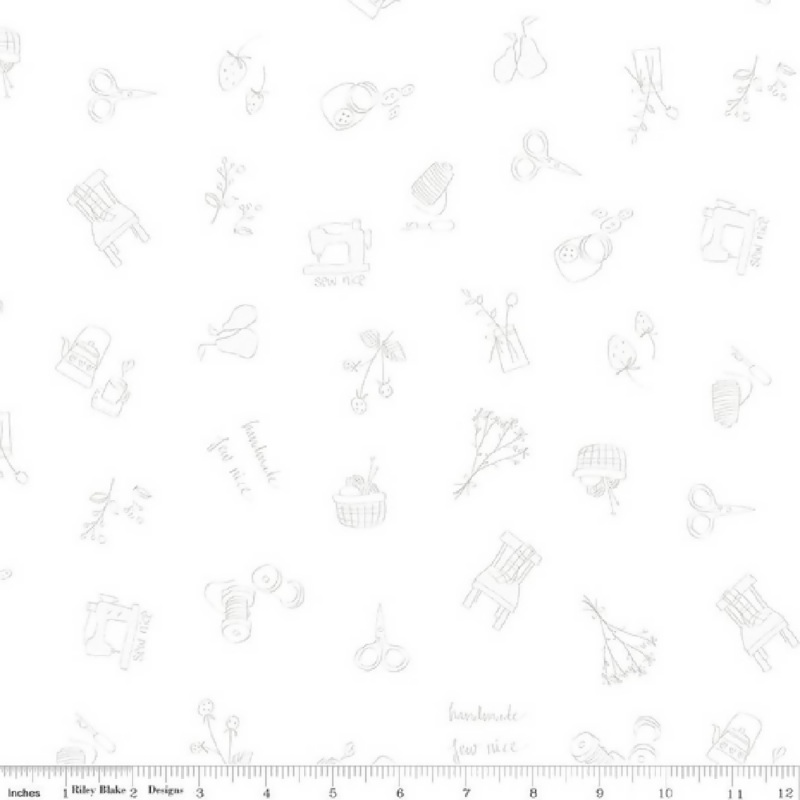 2 x 10 squares Riley Blake Lights On - Sew Time white on white print