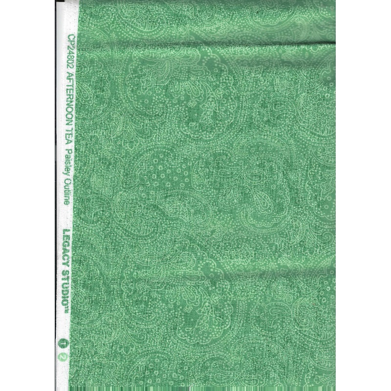 Afternoon Tea Paisley Outline by Legacy Studio on Green fabric - 0.75 yards cotton