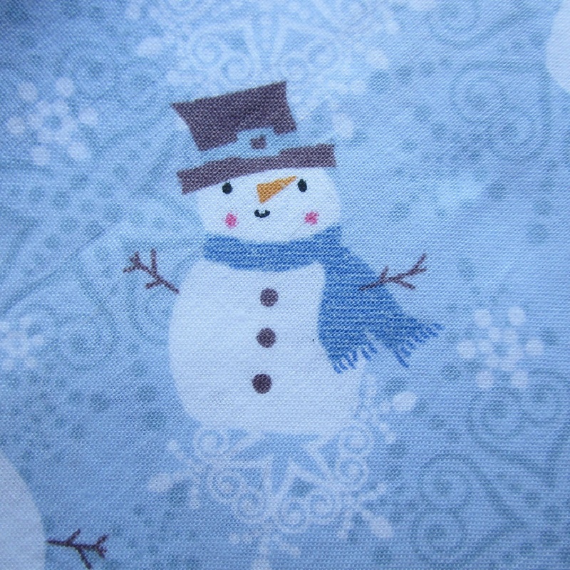 Cotton Sewing/Quilting Fabric, Snowmen + Snowflakes on Blue, 3 Pieces