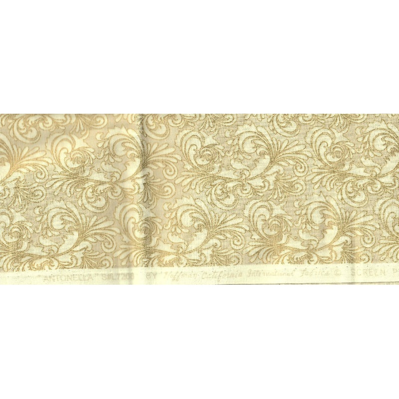 FABRIC Antonella Gold Metallic Plumes on Beige/Cream 2 yds #3b