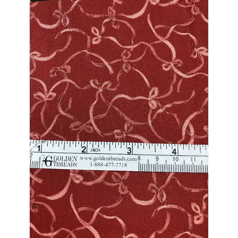 FABRIC Bows Pink on Rust Burgundy Background 1 yard +