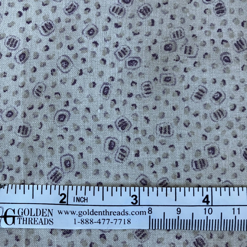 FABRIC Classic Cotton 2003 Purple on Tan 2 yds #15a
