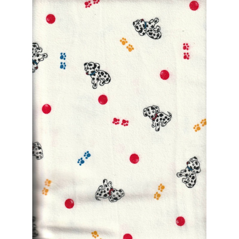 FABRIC Flannel Dalmatian Pup Paw Prints on White 4 yards #24i