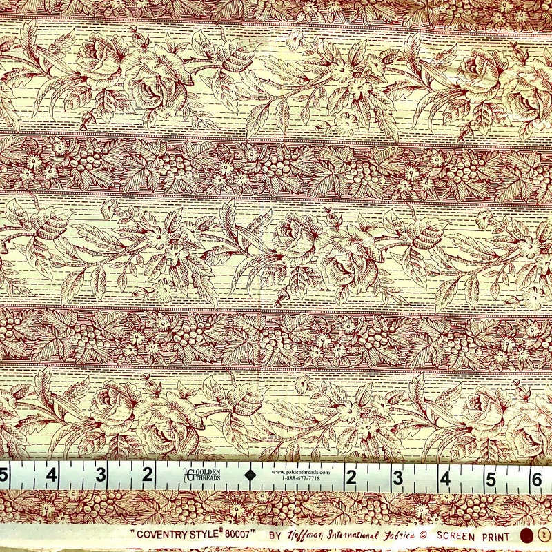 FABRIC Stripe Coventry Style by Hoffman Burgundy/Red Rose 5 5/8 yard #74a