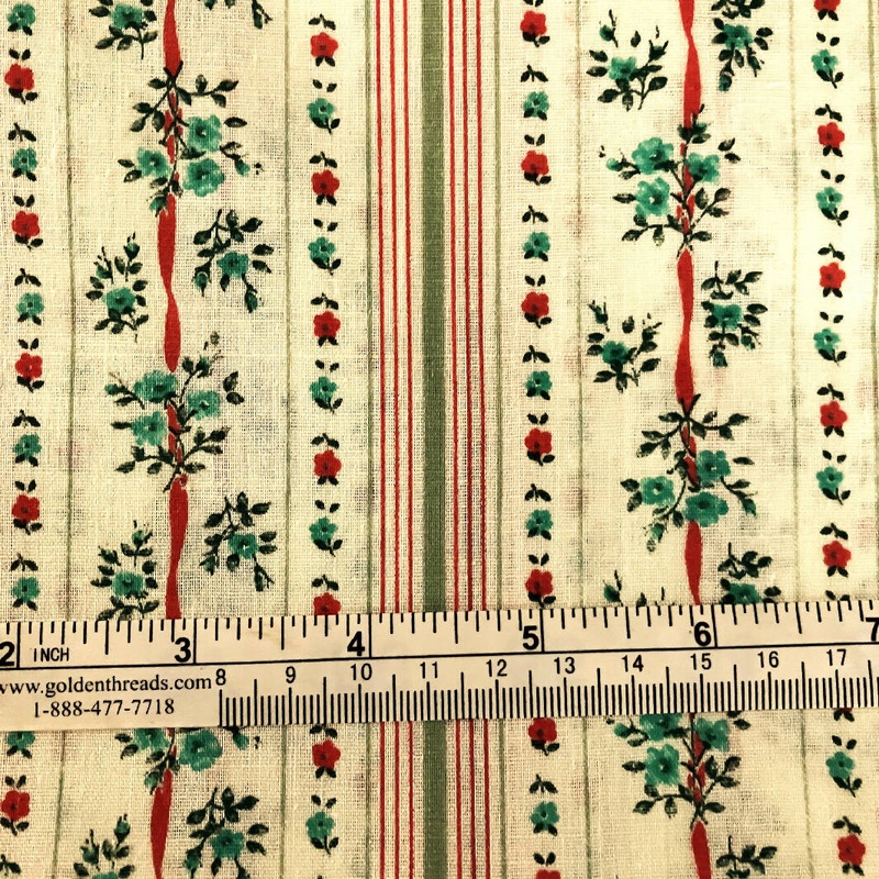 FABRIC Stripe Turquoise Olive Rusty Red 7 yards #76b