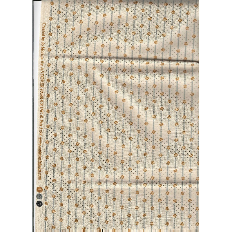 Gold Floral/Black bars pattern on Cream fabric by Jo Morton for Andover Fabrics - 1 yards cotton