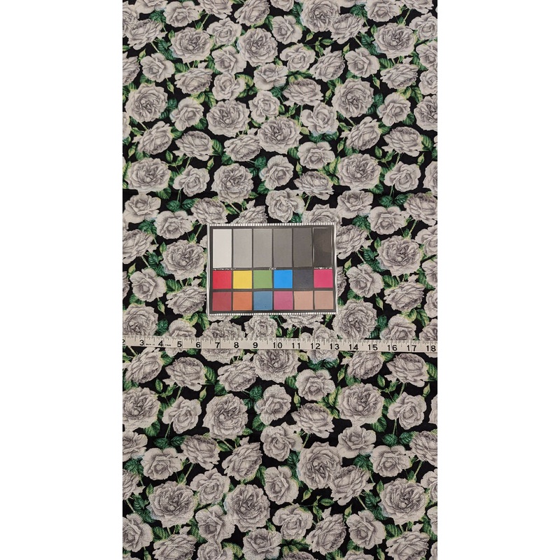 Gray Roses on Black Background Quilting Cotton Woven Fabric 46"W - 5 yds
