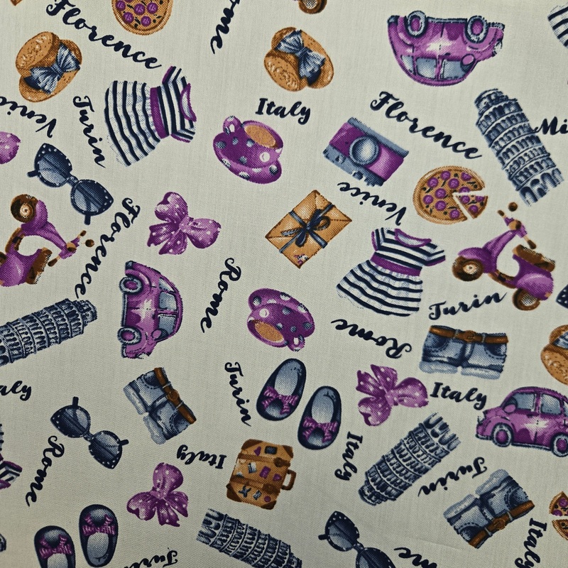 Italy Sights Quilting Fabric in Purple