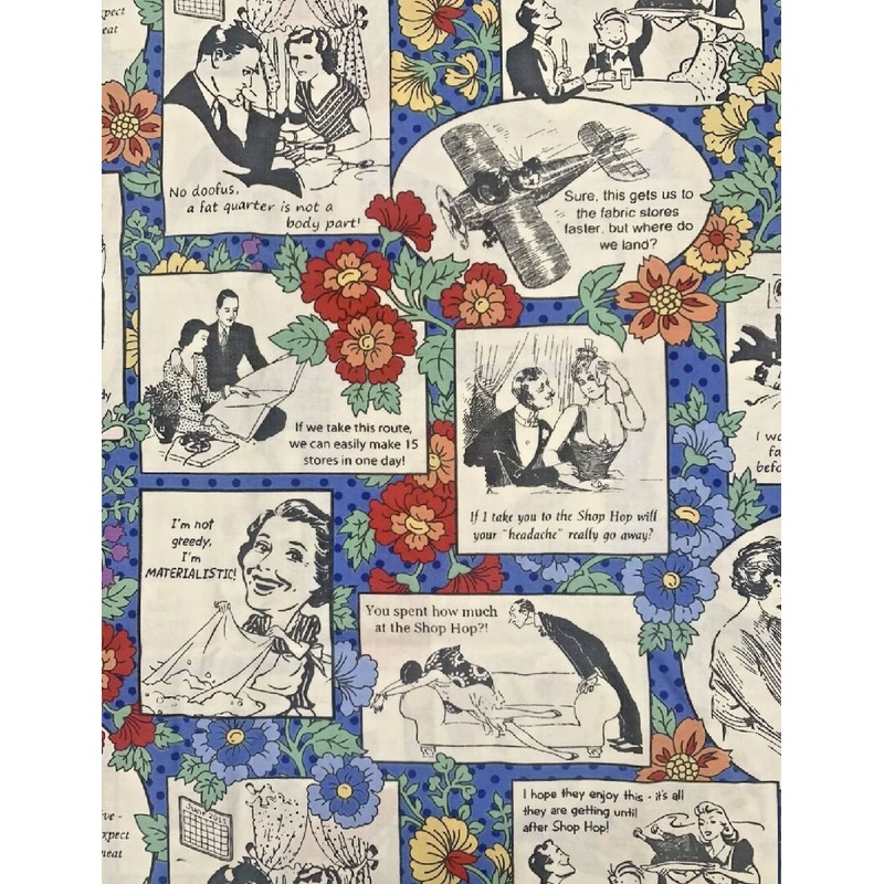 Jason Yenter In The Beginning Fabrics 2011 Shop Hop Comic Quilt 2 piece lot Yardage