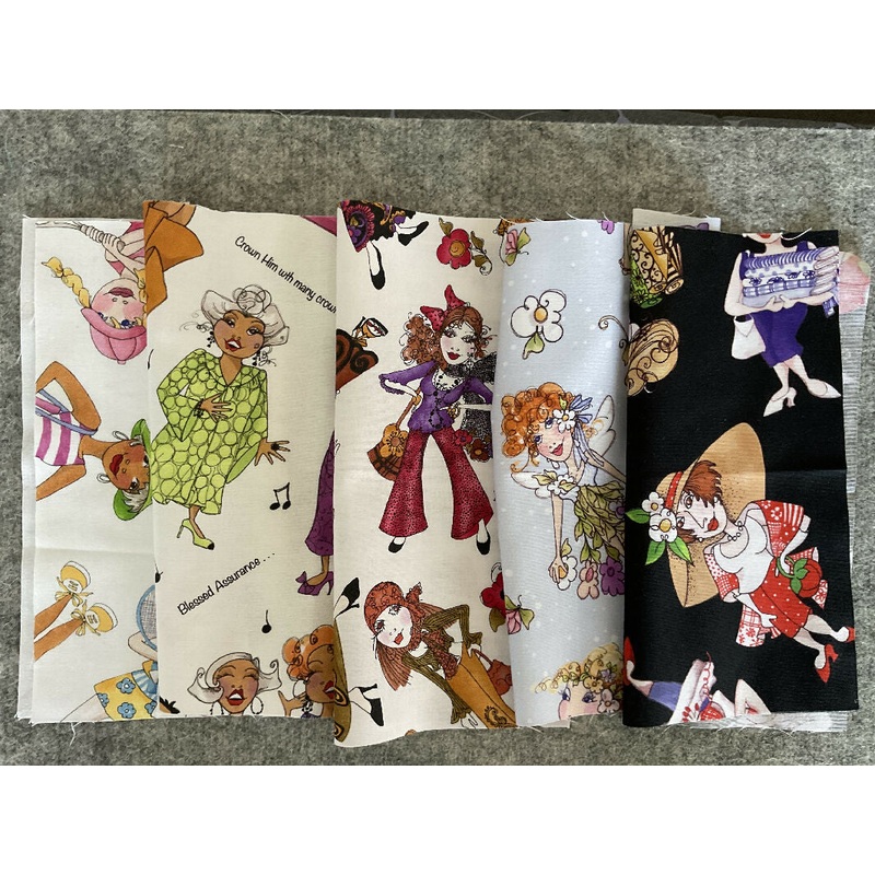 Lovely lady print precuts - 5 x 8 square cotton precuts