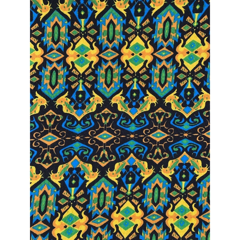 Multicolor Kaleidoscope Geometric Pattern Fabric Teal Yellow 2yrds+16"x44"w