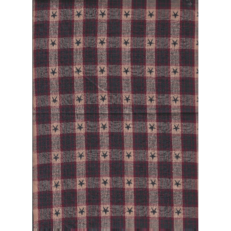 Red/black squares with gold borders and black stars at intersections - 1+yards, cotton