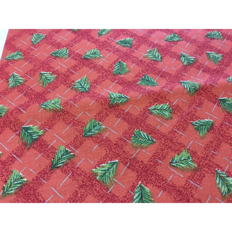 Red/ orange with pine trees cotton 2 yds