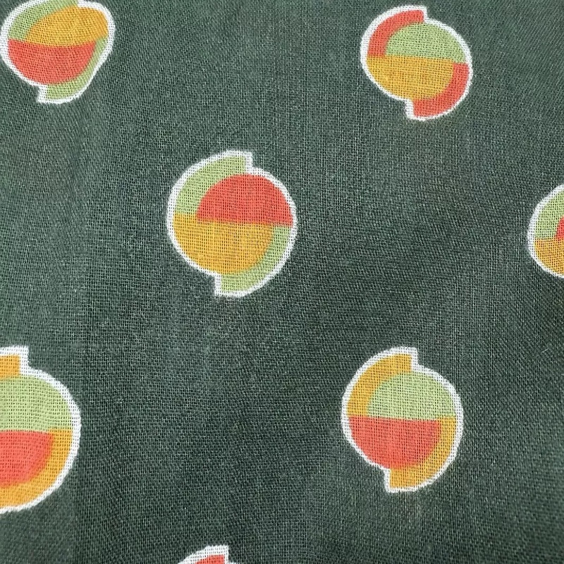 Vintage Green Art Deco Circles Print Colorful Muslin Cotton Fabric 4 yards + 10"