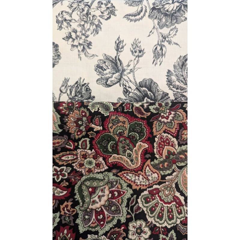 Coordinating Botanical Floral Print Quilting Cotton Remnants Lot of 2 Pieces