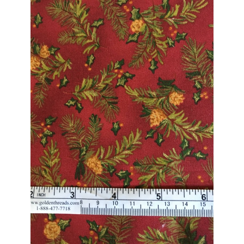 FABRIC Christmas Pine Bough Plus 2 Holly Remnants