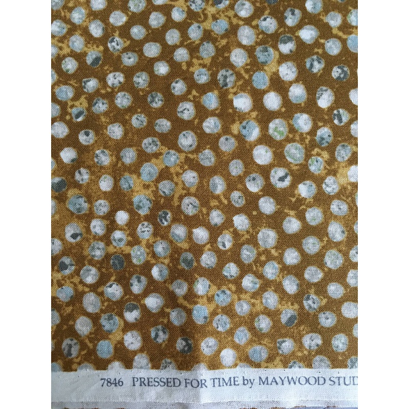 FABRIC Polka Dots/Circles Gray White on Mustard 2 Yards