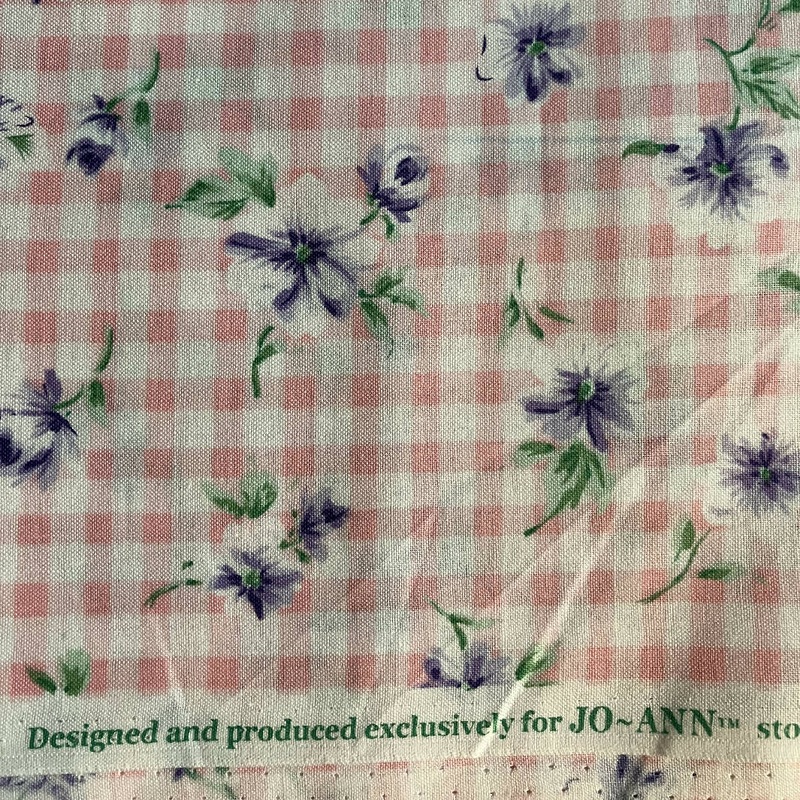 FABRIC Purple Flowers on Pink/White Check 3 yards 65b