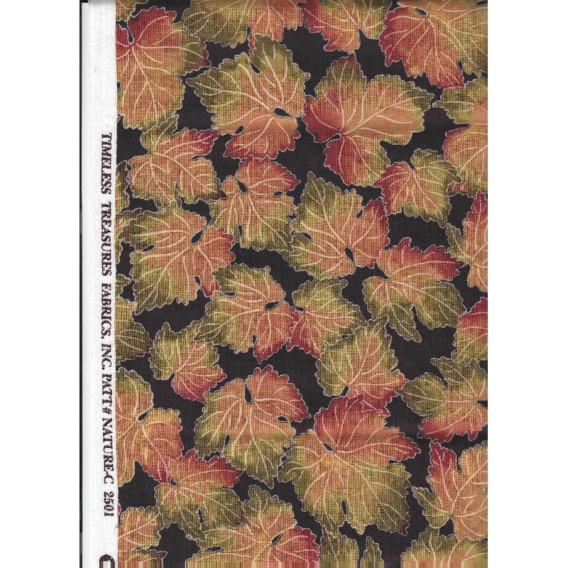 Fall Leafs on Black fabric by Timeless Treasures Fabrics - 2 yards cotton