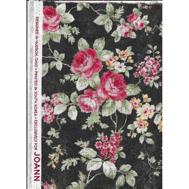 Gold Trimmed Roses on Black cotton fabric by Joann's - 1 yard