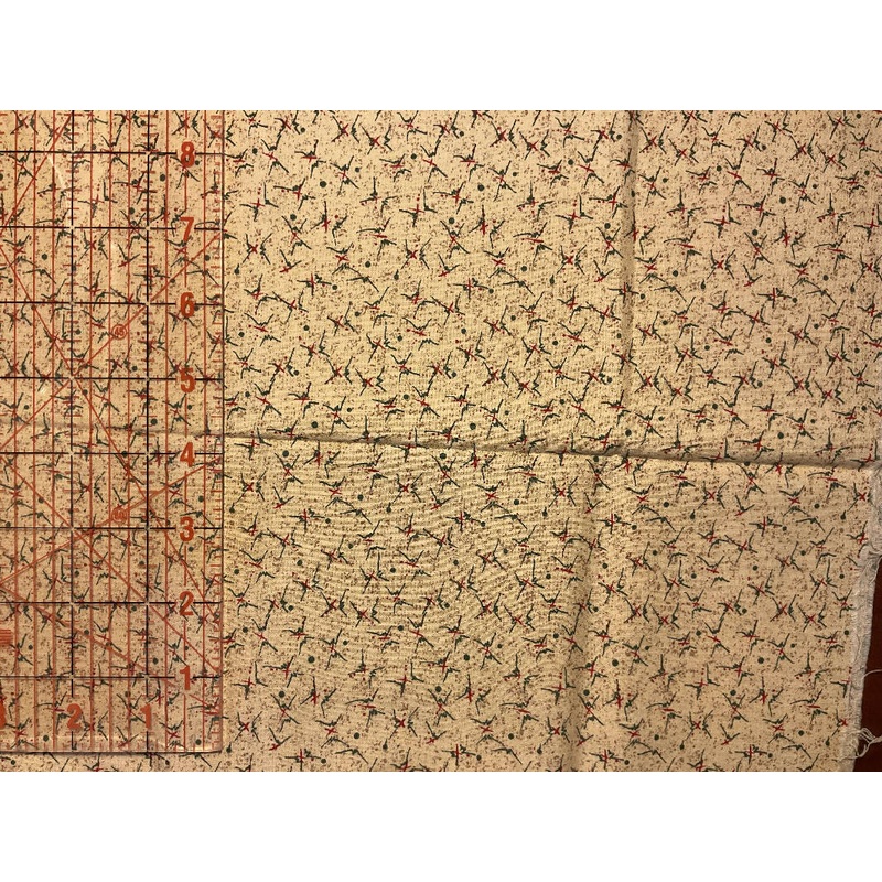 Holiday quilt fabric- abstract cream with green and red