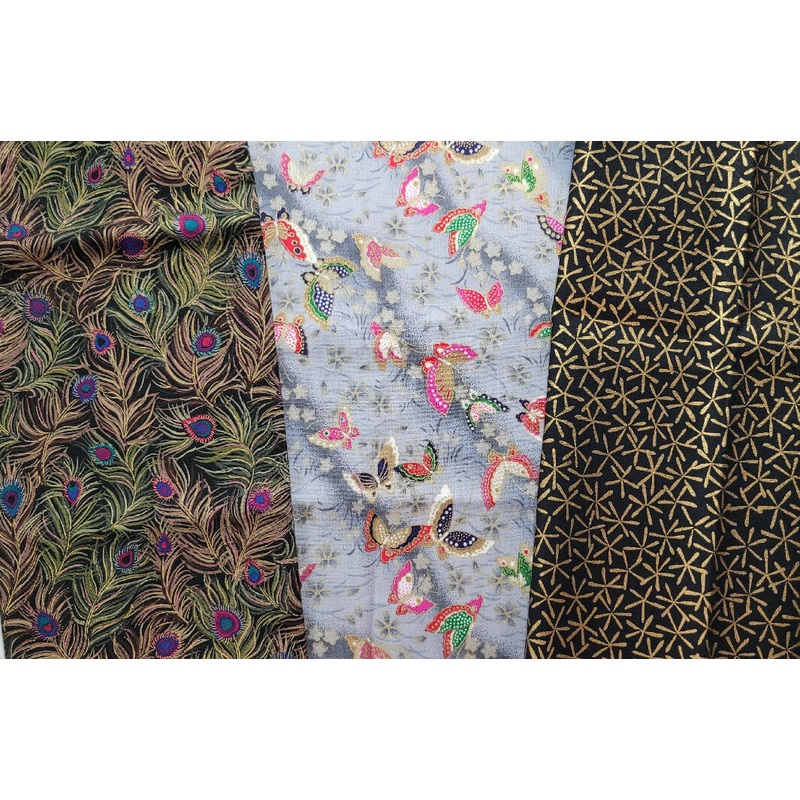 Lovely quilting Fabric with gold accents - 3 pieces, 1 yard total