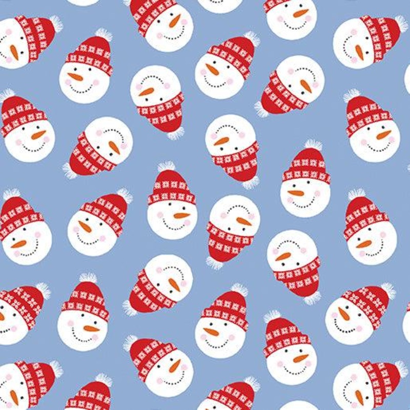 Nordic Cabin Snowman Frolic Blue