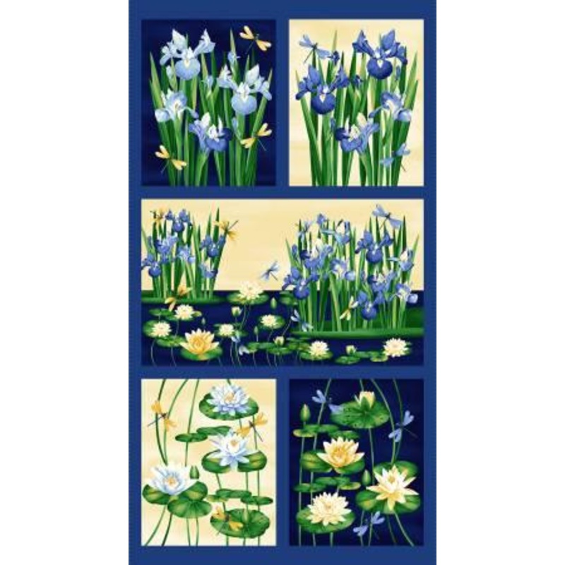 P088 Indigo Waterlily Magic Blocks Panel 24in